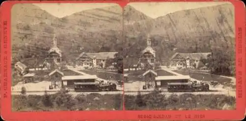 Stereo Foto Goldau Arth Kanton Schwyz, Dampflok, Bahnhof, Teilansicht