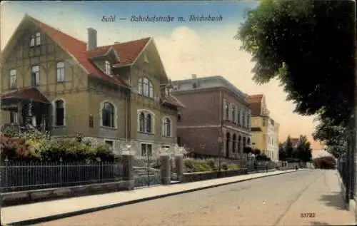 Ak Suhl in Thüringen, Bahnhofstraße, Reichsbank