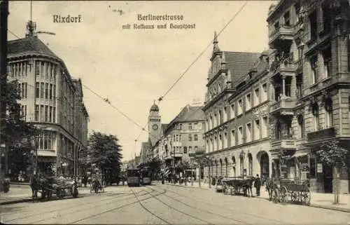 Ak Berlin Neukölln Rixdorf, Berlinerstraße, Hauptpost, Rathaus