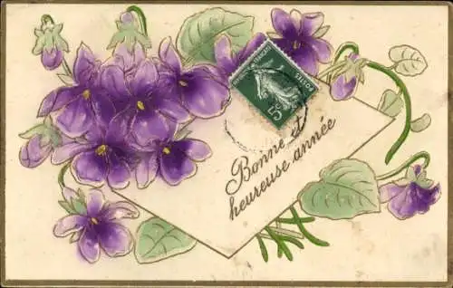 Präge Ak Glückwunsch Neujahr, Blumen