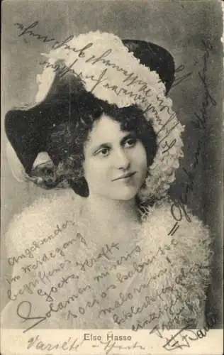 Ak Else Hasse, Frau-Porträt, Federhut