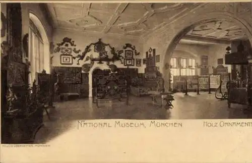 Ak München, Nationalmuseum, Holz Ornamente, Deckenstuck
