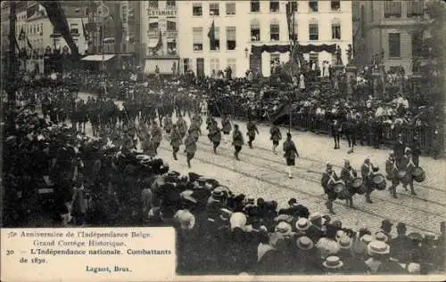 Ak 75. Anniversaire de l'Independance Belge, L'Independance nationale, Combattants de 1830, Parade