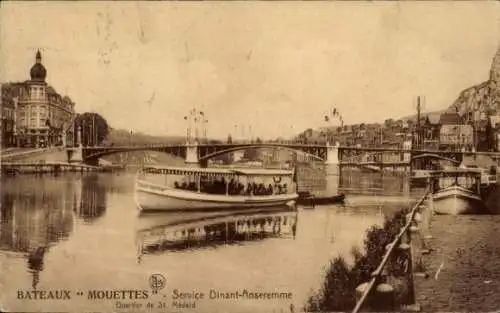 Ak Dinant Wallonien Namur, Bateaux Mouettes, Service Dinant-Anseremme, Quartier de St. Medard