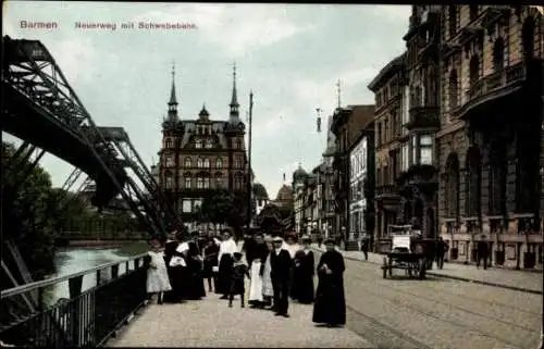 Ak Barmen Wuppertal, Neuerweg, Schwebebahn, Passanten