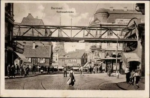 Ak Barmen Wuppertal, Rathausbrücke, Schwebebahn