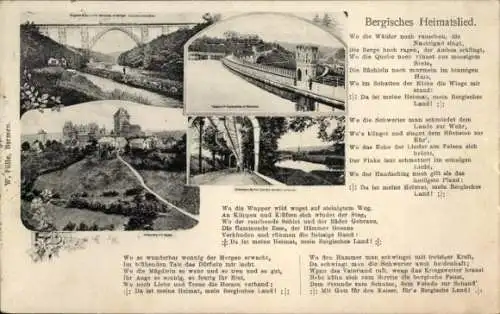 Ak Solingen in Nordrhein Westfalen, Bergisches Heimatlied, Remscheider Talsperre, Schwebebahn