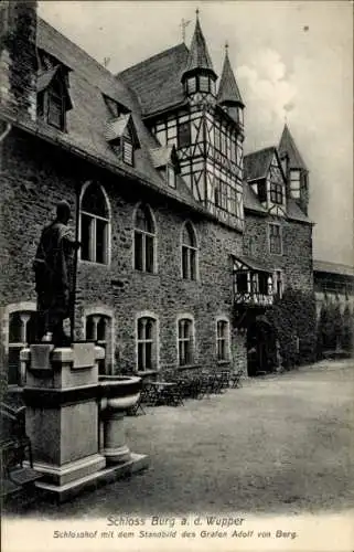 Ak Burg an der Wupper Solingen, Schloss Burg, Schlosshof, Standbild Graf Adolf von Berg