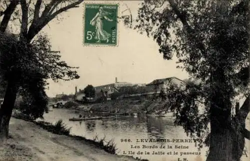 Ak Levallois Perret Hauts de Seine, Les Bords de la Seine, Ile de la Jatte et le passeur