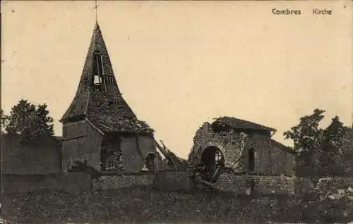 Ak Combres Meuse, zerstörte Kirche