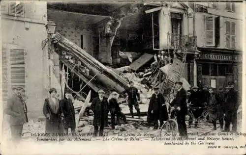 Ak Reims Marne, Rue de Tallyerand, maisons Gonet et Belvoye bombardées, Kriegszerstörungen, I. WK