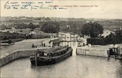 Ak Béziers Hérault, Le Canal du Midi, Commerce des Virs