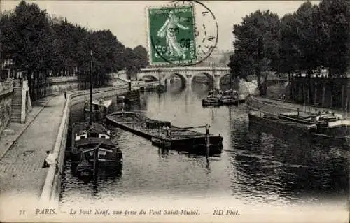 Ak Paris I Louvre, Le Pont Neuf, vue prise du Pont Saint-Michel