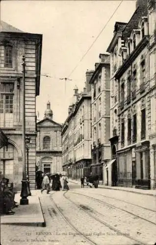 Ak Rennes Ille et Vilaine, Rue Dugueselin, Kirche Saint-Sauveur