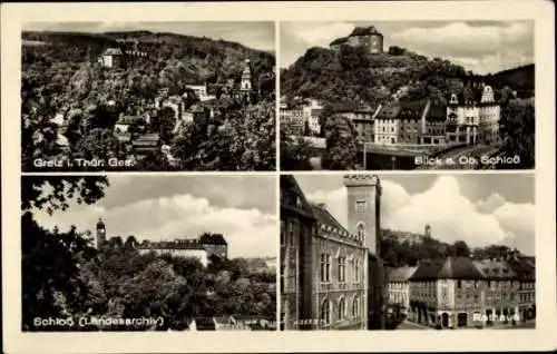 Ak Greiz im Vogtland, Oberes Schloss, Rathaus, Schloss (Landesarchiv), Ortsansicht