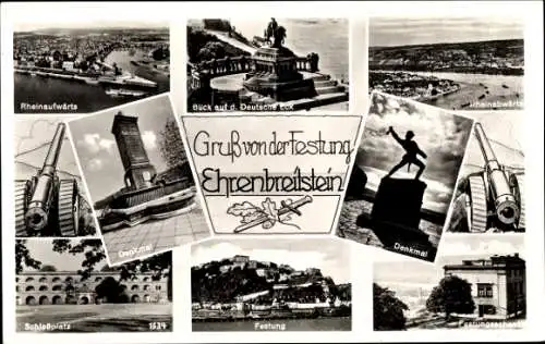 Ak Ehrenbreitstein Koblenz am Rhein, Festung, Deutsches Eck, Festungsschenke, Denkmal