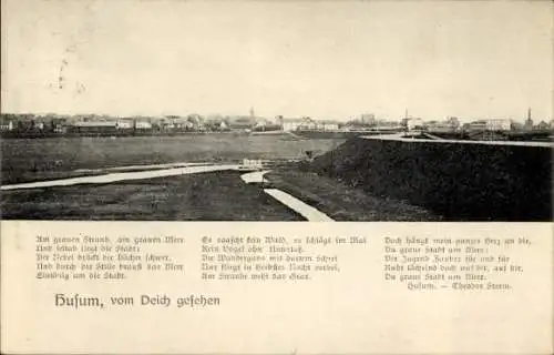 Ak Husum in Nordfriesland, Blick vom Deich, Gedicht Theodor Storm