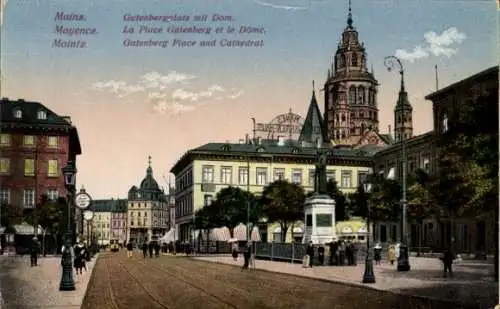 Ak Mainz am Rhein, Gutenbergplatz mit Dom