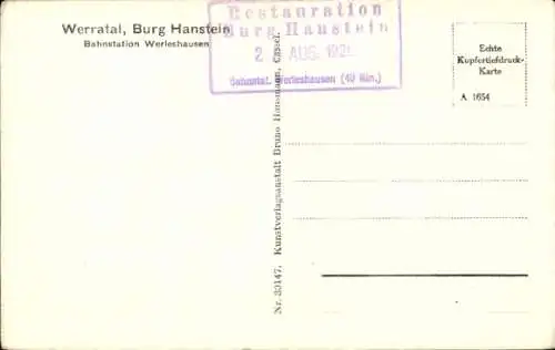 Ak Rimbach Bornhagen im Eichsfeld, Burg Hanstein, Werratal