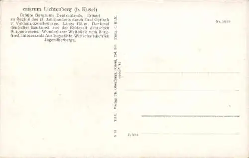 Ak Thallichtenberg in der Pfalz, Burg Lichtenberg, Fliegeraufnahme