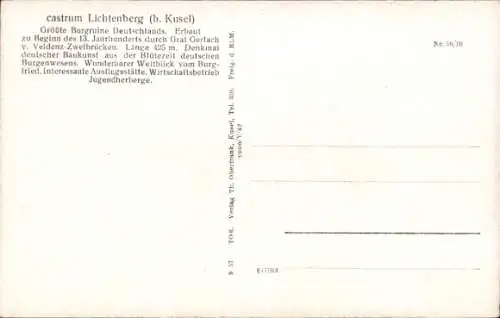 Ak Thallichtenberg in der Pfalz, Burg Lichtenberg, Fliegeraufnahme