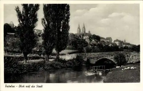 Ak Fritzlar in Hessen, Teilansicht, Gewässer, Brücke, Gänse