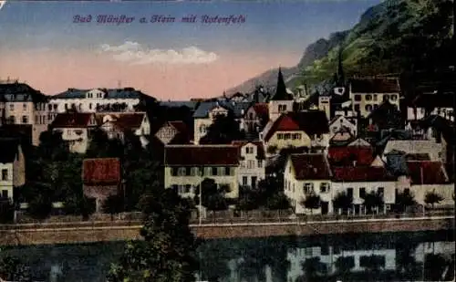 Ak Bad Münster a. Stein Ebernburg, Blick auf die Stadt mit Rotenfels