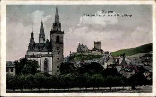 Ak Bingen am Rhein, Stadtkirche, Burg Klopp