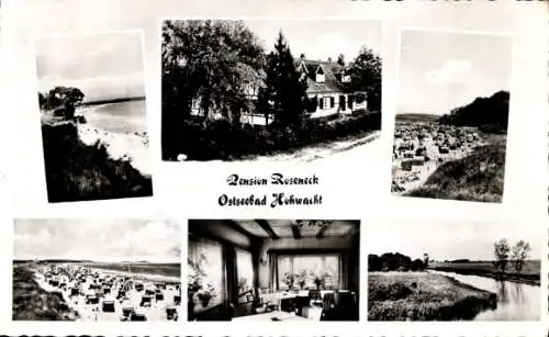 Ak Hohwacht an der Ostsee, Pension Roseneck, Strand, Innenansicht