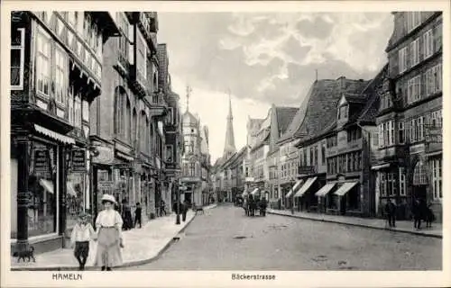 Ak Hameln in Niedersachsen, Bäckerstraße, Geschäfte