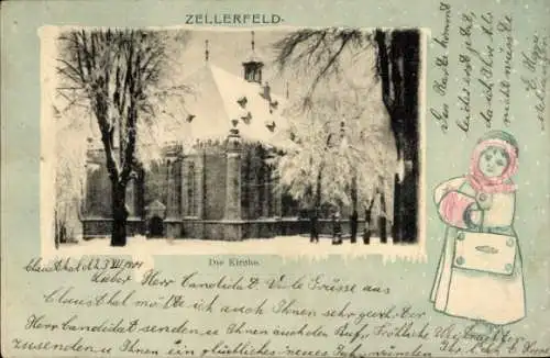Passepartout Ak Clausthal Zellerfeld im Oberharz, Kirche, Winter