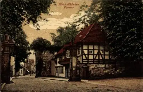 Ak Hann. Münden in Niedersachsen, Obertor, Fachwerkhaus