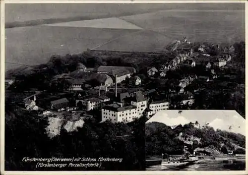 Ak Fürstenberg an der Weser, Gesamtansicht, Schloss Fürstenberg, Fürstenberger Porzellanfabrik