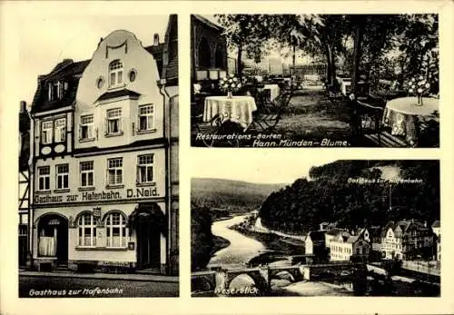 Ak Blume Hann. Münden in Niedersachsen, Gasthaus zur Hafenbahn, Restaurations-Garten