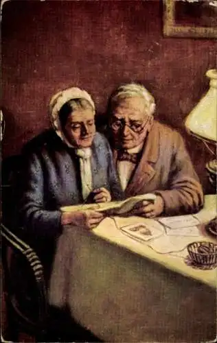 Künstler Ak De Witt, Ein Brief aus dem Feld, Ehepaar beim Lesen