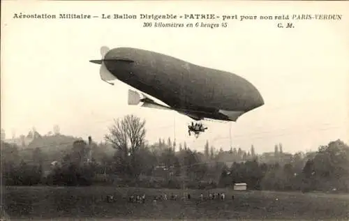 Ak Französisches Militär-Luftschiff Patrie, Raid Paris Verdun