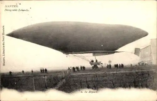 Ak Französisches Luftschiff Lebaudy, Start in Mantes
