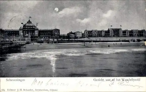 Mondschein Ak Scheveningen Den Haag Südholland, Blick vom Wandelhof, Strand