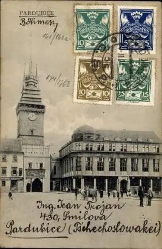 Ak Pardubice Pardubitz Stadt, Platz, Turm
