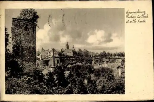 Ak Luxemburg, Rochers du Rock et ville haute, Blick auf den Ort, Ruine