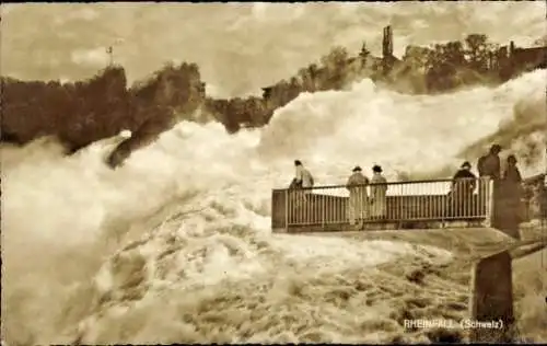 Ak Rheinfall Kanton Schaffhausen, Aussichtsplattform am Rheinfall