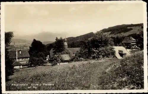 Ak Kriens Kanton Luzern, Hergiswald, Kirche und Pfarrhaus mit Rigi