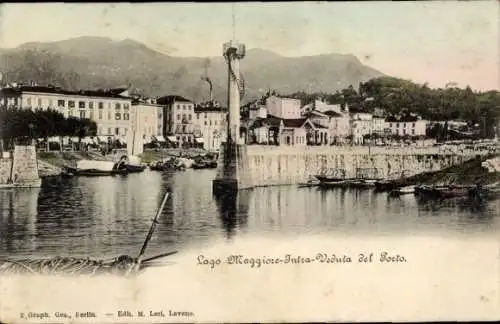 Ak Lago Maggiore Piemonte, Stadt, Hafen, Aussischtsturm