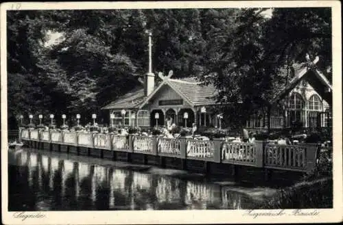 Ak Legnica Liegnitz Schlesien, Blick zur Ziegenteichbaude, Wasserpartie