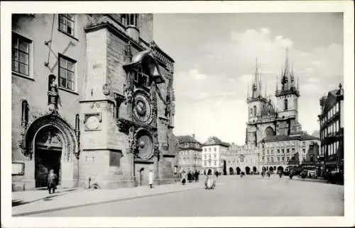 Ak Praha Prag Tschechien, Teinkirche, Altstädter Rathausuhr