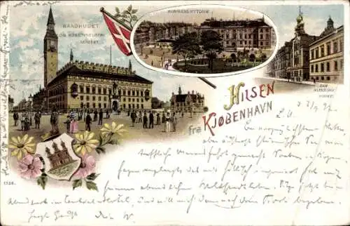 Litho København Kopenhagen Dänemark, Raadhuset, Kongensnytorv, Russiske Kirke
