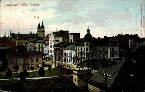 Ak Ostrava Ostrau Reg. Mährisch Schlesien, Blick auf den Ort, Brücke, Straße