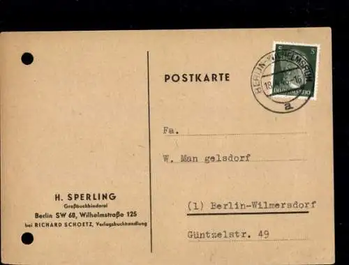 Michel Nr. 784 "Berlin Wilhelmsruh 18.4.45", Aktenlochung