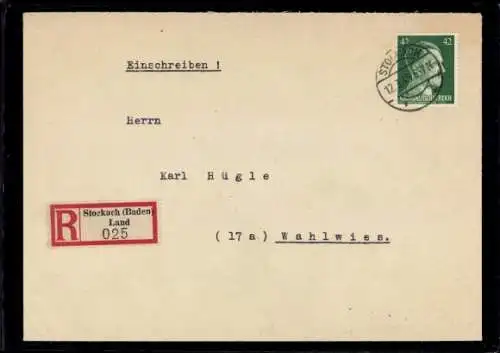 Michel Nr. A 795 "Stockach 12.3.45" auf R-Brief