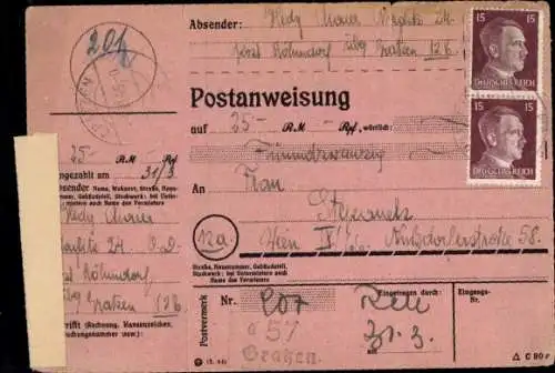 PAW 79 (2) "Gratzen 31.3.45" mit Heimatschein